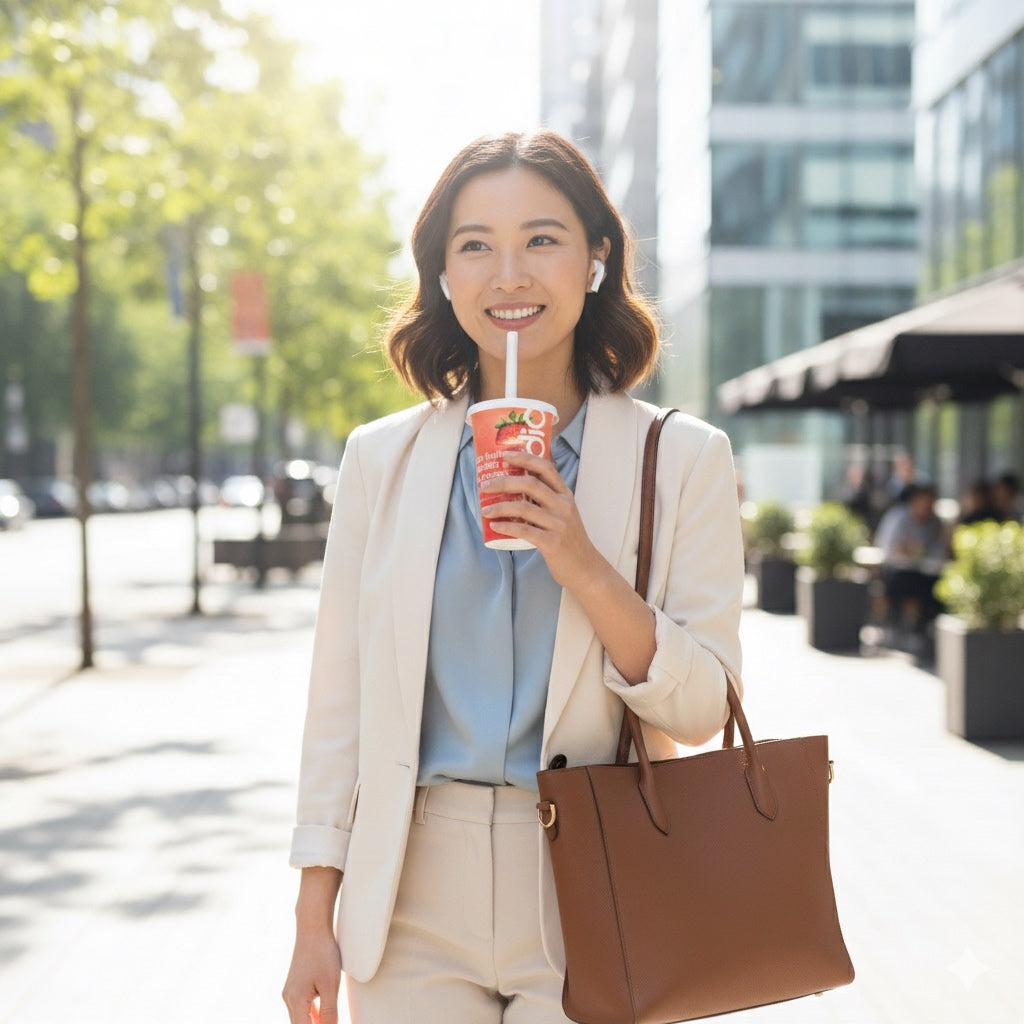 Femme avec Blendio à la gare